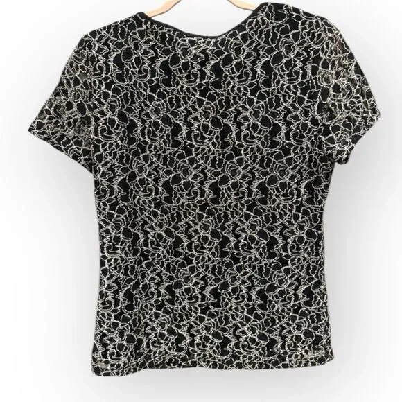Calvin Klein Black Top with White Floral Embroidery - Size Medium - Picture 2 of 4